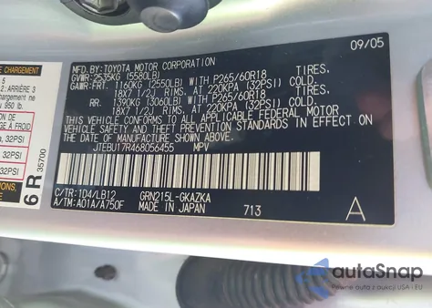 2006 Toyota 4Runner Limited V6 from USA, damaged, VIN JTEBU17R468056455